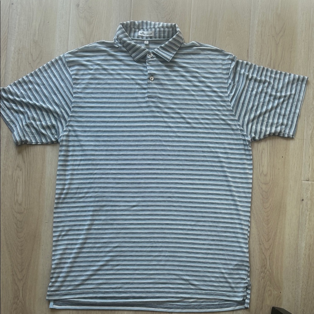 Peter Millar Blue  White grey  Striped Polo – Men’s Large